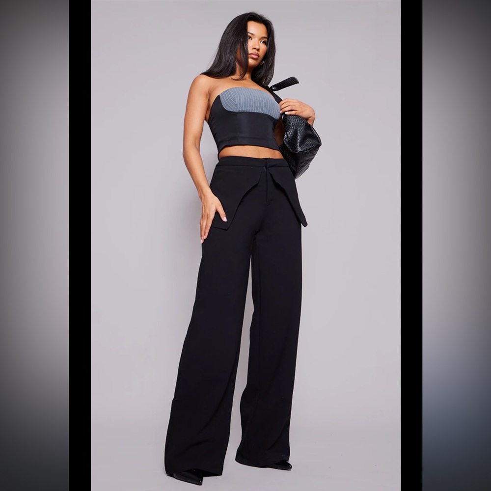 Elegant Black Wide-Leg Peplum Women's Pants